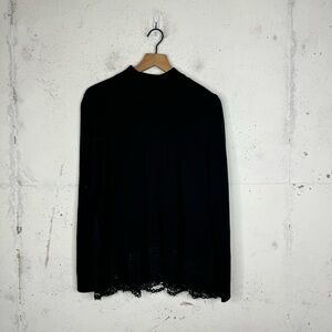 Broome Street Kate Spade Black Lace Trim Mock Neck Sweater Big Pearls Medium